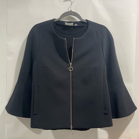 Ann Taylor Black Jacket With Two-Way Zip Fluted Sleeve And Pockets - Picture 8 of 8